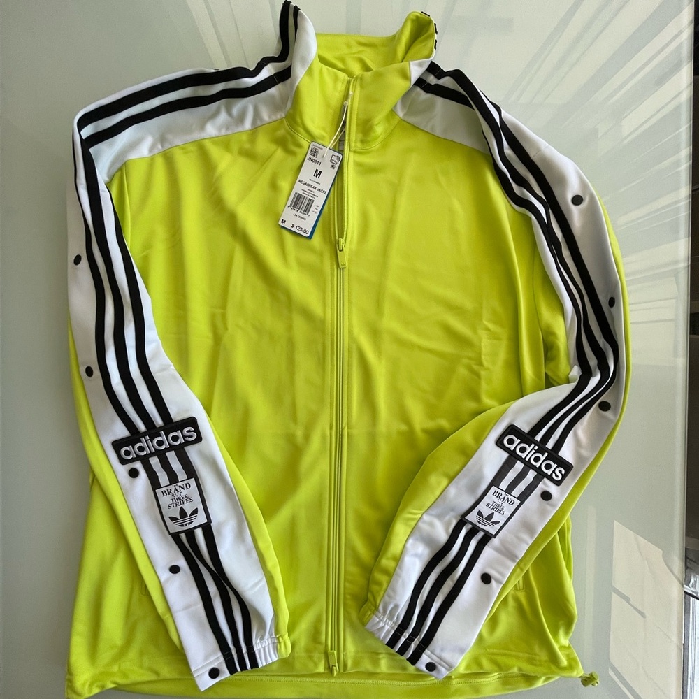 Adidas Lime Green Track Jacket with Black and White Accents size M